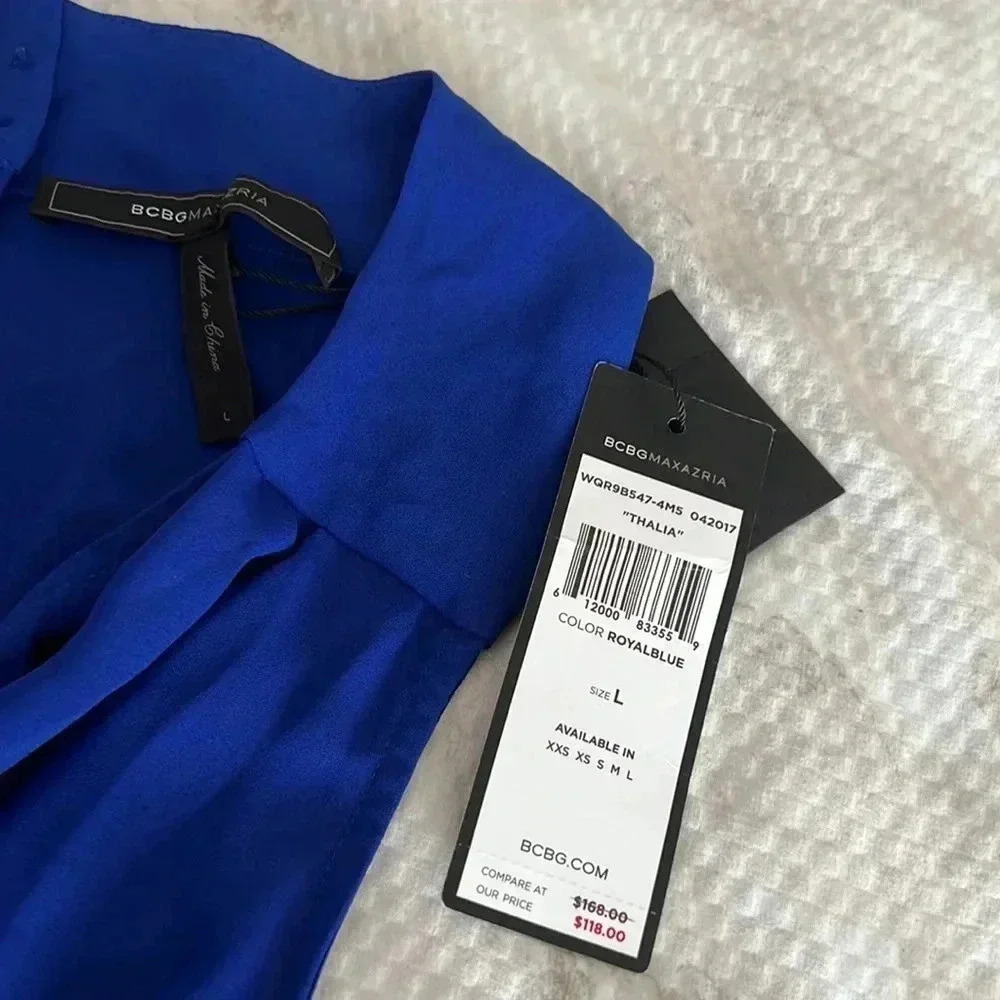 BCBG Maxazria Thalia Royal Blue Sleeveless V-neck Romper Size L - Picture 4 of 7